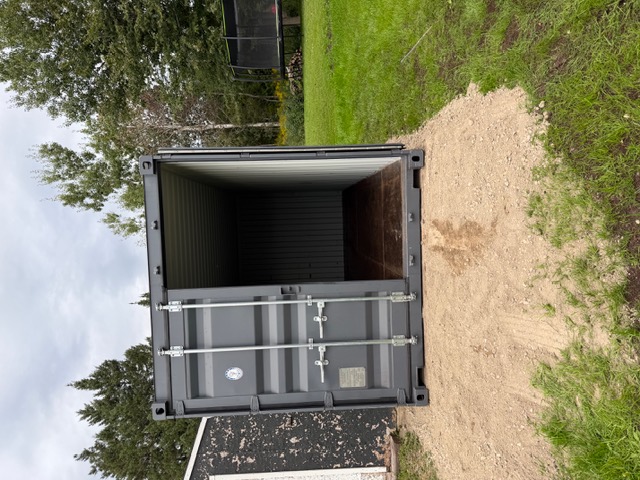 Shipping container with cargo doors open